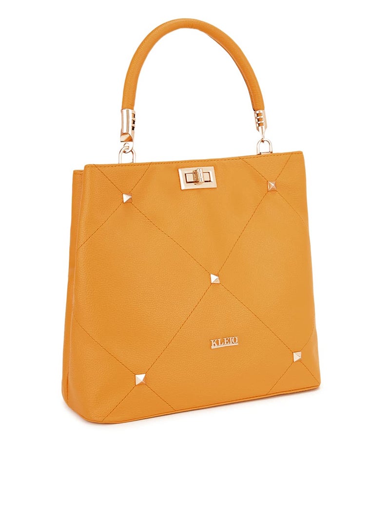 KLEIO Gold Studded Top Handle Handbag for Women - Mustard - Image 1